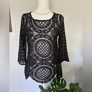 #9)  Black crocheted top size tags removed see measurements.( pit 16 “)